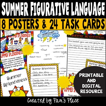 Preview of Figurative Language Summer Task Cards | Simile, Metaphor, Hyperbole, Idiom