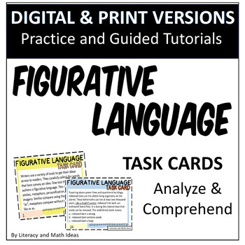 Preview of Self-Grading Figurative Language Task Cards (Practice & Guided Tutorials) +Print