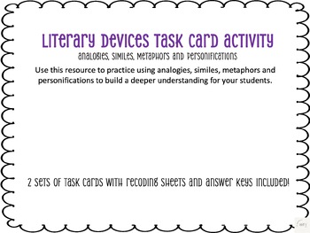 Preview of Figurative Language Task Cards: Analogies, Similes, Metaphors, Personification