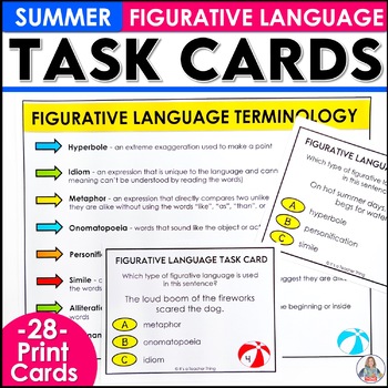 Preview of End of the Year Activity Figurative Language Task Cards - Summer School Activity