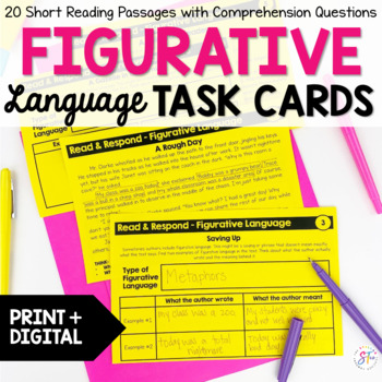 Preview of Figurative Language Task Cards - Passages, Graphic Organizers & Questions