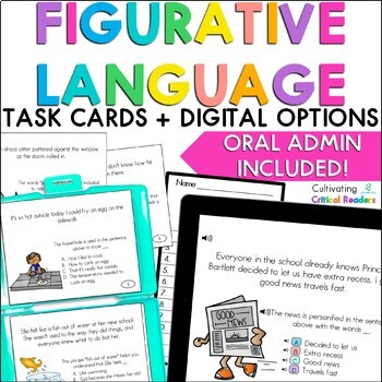 Preview of Figurative Language Task Cards - Print & Digital with Audio Support