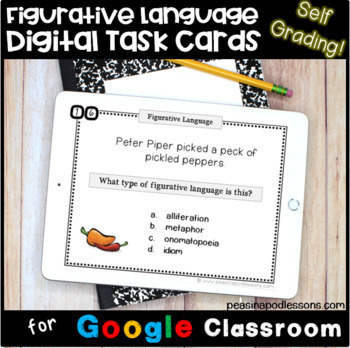 Preview of Figurative Language Task Cards Self Grading Google Forms Reading Comprehension