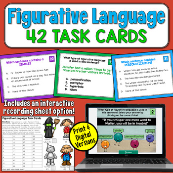 Preview of Figurative Language Task Cards: Simile, Metaphor, Alliteration, & More! 4th 5th