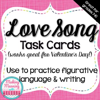 Preview of Figurative Language Task Cards, Song Lyrics, Poetry, Valentine's Day