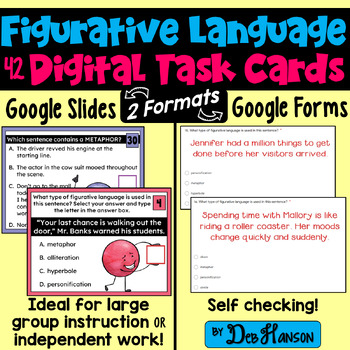 Preview of Figurative Language Task Cards Using Google Forms or Slides: Practice 4th & 5th
