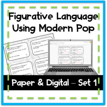 Preview of Figurative Language Task Cards Using Modern Pop Songs Paper and Digital