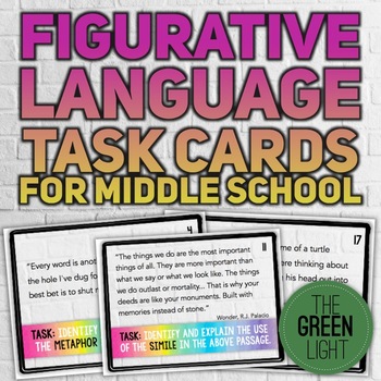 Preview of Figurative Language Task Cards for MIDDLE SCHOOL: Quizzes, Bell-Ringers