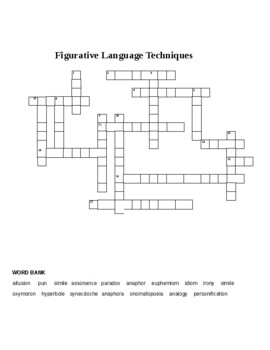 Figurative Language Techniques Crossword Puzzle by Sharon Miller
