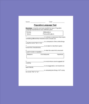 Preview of Figurative Language Test (With Adapted Version)