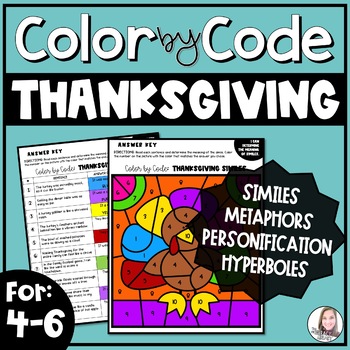 Preview of Figurative Language Thanksgiving Color by Number Activities