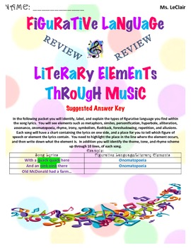 Preview of Review Literary Elements Through Music Answer Key