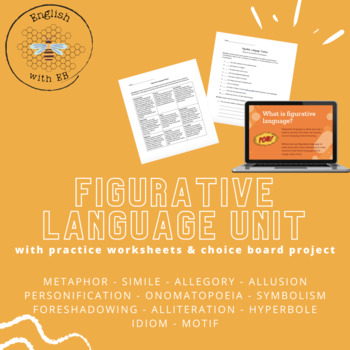Preview of Figurative Language Unit: Powerpoint, Practice Worksheets, Choice Board Project