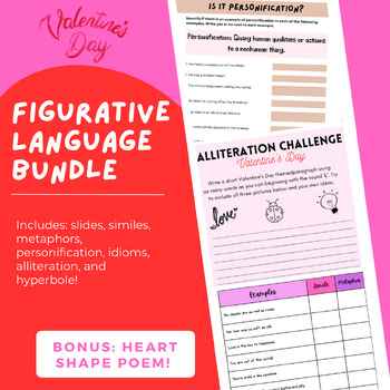 Preview of Figurative Language Valentine’s Day Worksheet/Activity Bundle!