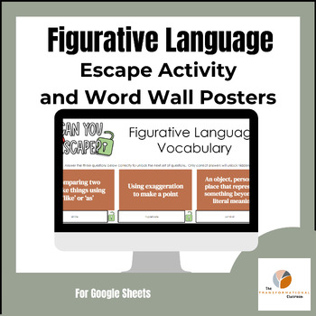 Preview of Figurative Language Vocabulary Activity and Posters for Middle School