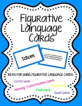 Preview of Figurative Language Vocabulary Cards - Task Cards, Flashcards, Games, Memory