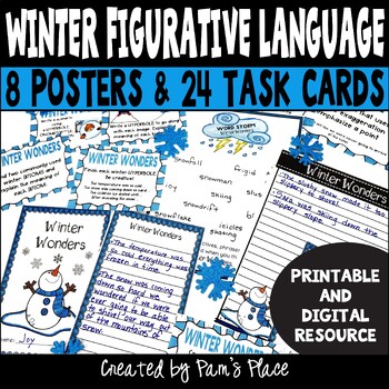 Preview of Winter Figurative Language Task Cards Idioms Similes Metaphors Alliteration 