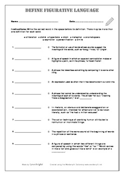 Figurative Language Word Search Definition Activity and Follow-Up