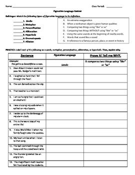 Figurative Language Worksheet and/or Quiz by Everything's Fine in 209