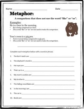 figurative language worksheets by starlight learning by megan tpt