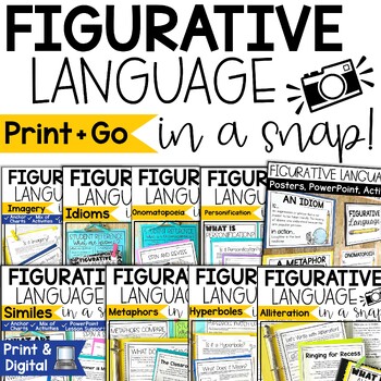 Preview of Figurative Language PowerPoint Practice Activities Task Cards Game Anchor Chart
