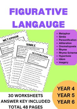 Preview of Figurative Language Worksheets: Metaphor, Simile, Personification, Alliteration