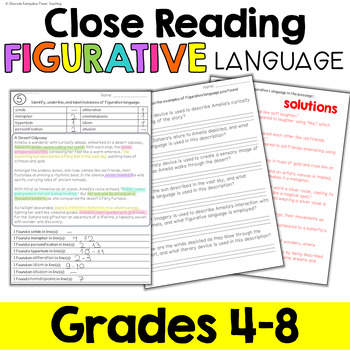 Preview of Figurative Language Worksheets Posters ~ Close Reading Grades 4-8 