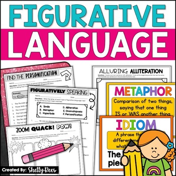 Preview of Figurative Language Worksheets & Posters Review Activities 
