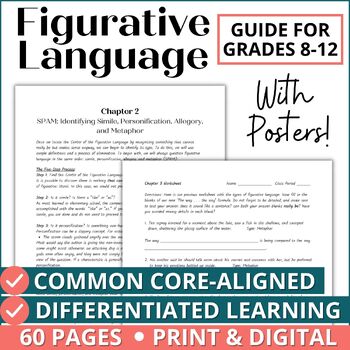 Preview of High School ELA Figurative Language Unit, Worksheets, Posters, and Test