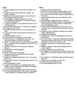 Figurative Language and Literary Terms 50 item Crossword and KEY