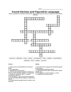 Preview of Figurative Language and Sound Devices Crossword Puzzle!