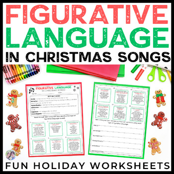 Preview of Figurative Language in Christmas Song Lyrics Worksheets | Christmas Songs
