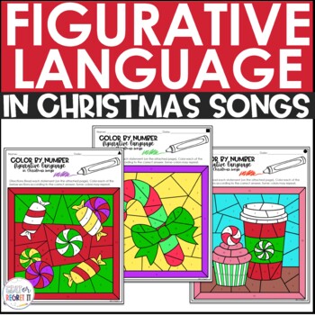 Preview of Figurative Language in Christmas Songs Color by Number Worksheet