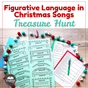 Preview of Figurative Language in Christmas Songs Treasure Hunt - Holiday Vocab Activity