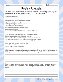 Figurative Language In Poetry Close Reading And Poetry Analysis Worksheets