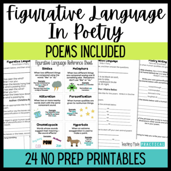 Preview of Figurative Language in Poetry - Worksheets, Practice, Activities with Poems
