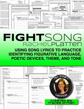 Preview of Figurative Language in Songs: Fight Song Activities Editable