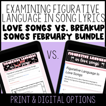 Preview of Figurative Language in Songs | Middle School ELA Activity for Valentine's Day
