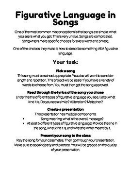 figurative language song assignment