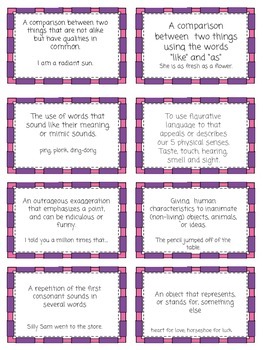 Figurative Language taskcards/flashcards by Martha in the Middle