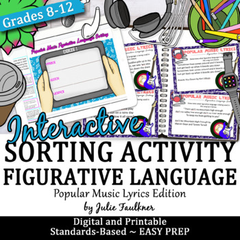 Preview of Figurative Language in Popular Songs Sorting Game, Printable and Digital