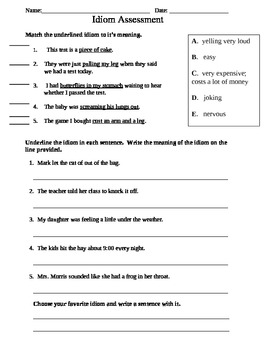 Figurative Language/idioms assessment by Kristy Morris | TpT