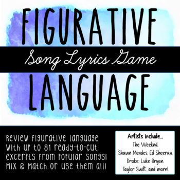 Preview of Figurative language in Popular Song Lyrics: review or game *updated for 2022*
