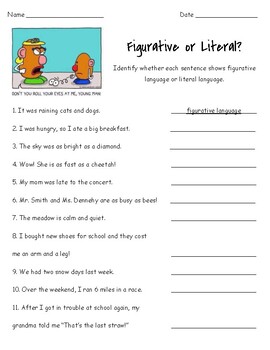 figurative or literal worksheet by made in third grade tpt