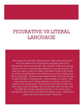 Preview of Figurative vs Literal Language - Flashcards