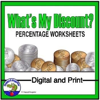 Preview of Figuring Percents - What's My Discount Worksheets and Easel Activity