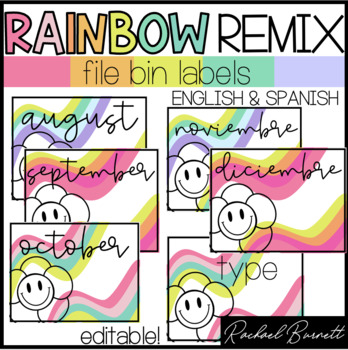 Preview of File Bin Labels (8.6x11) // Rainbow Remix