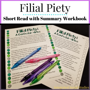 Preview of Filial Piety Short Read with Summary Workbook