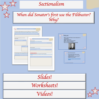 Preview of Filibuster Lesson Plan | Senate | Sectionalism | 1850s | Congress