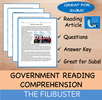 Preview of Filibuster - Reading Comprehension Passage & Questions